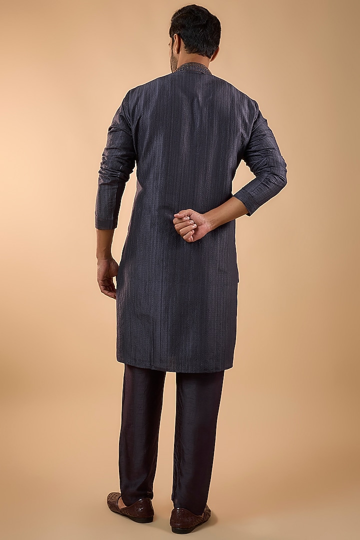 Grey Silk Kurta Set by Vanshik at Pernia's Pop Up Shop