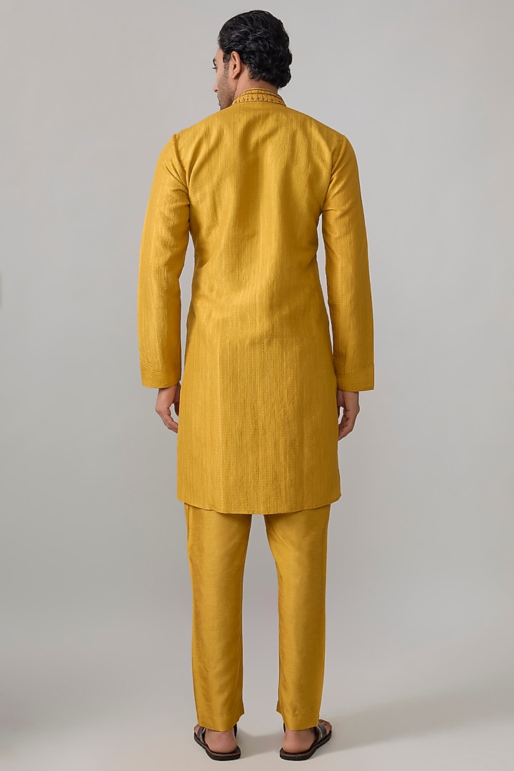 Yellow Silk Kurta Set by Vanshik at Pernia's Pop Up Shop