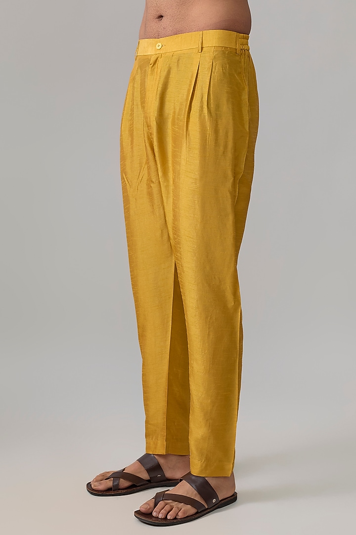 Yellow Silk Kurta Set by Vanshik at Pernia's Pop Up Shop