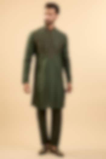 Olive Silk Kurta Set by Vanshik at Pernia's Pop Up Shop
