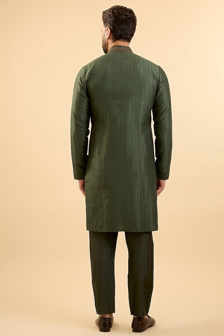 Olive Silk Kurta Set by Vanshik at Pernia's Pop Up Shop