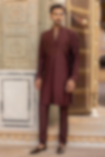 Brown Jamevar Silk Kurta Set by Vanshik at Pernia's Pop Up Shop