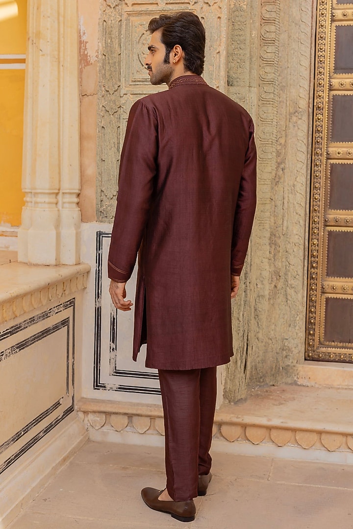 Brown Jamevar Silk Kurta Set by Vanshik at Pernia's Pop Up Shop