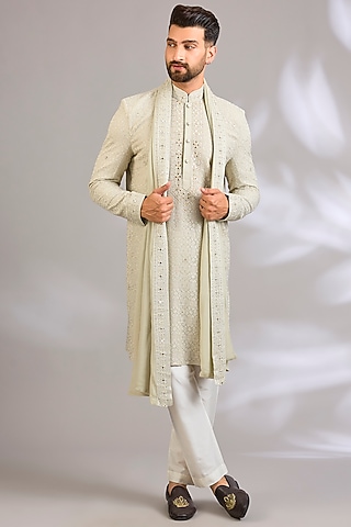 Mint Silk Kurta Set by Vanshik