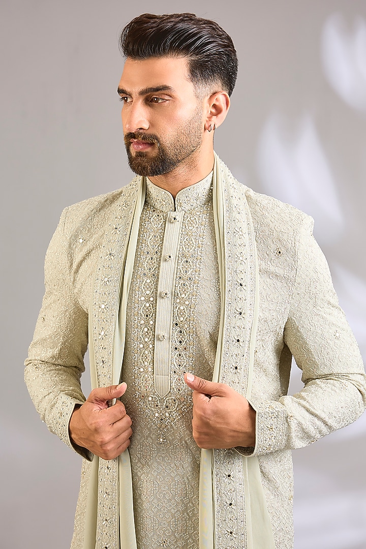 Mint Silk Kurta Set by Vanshik at Pernia's Pop Up Shop