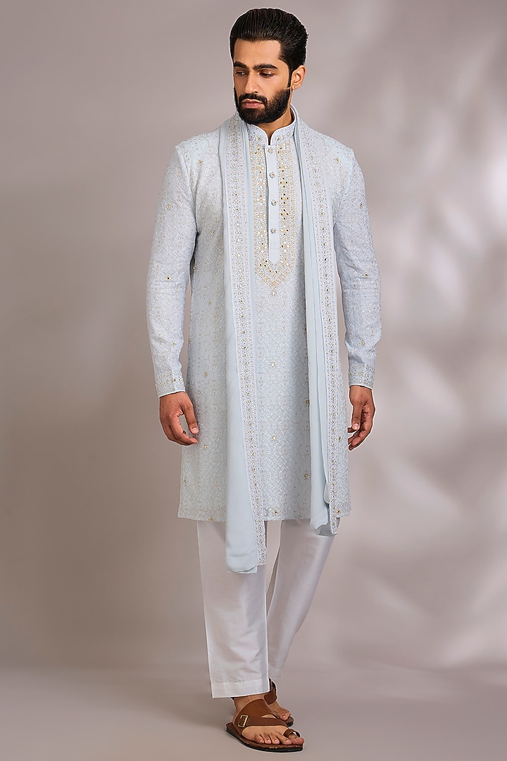 Aqua Georgette Kurta Set by Vanshik at Pernia's Pop Up Shop