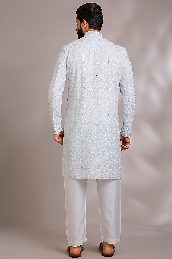 Aqua Georgette Kurta Set by Vanshik at Pernia's Pop Up Shop