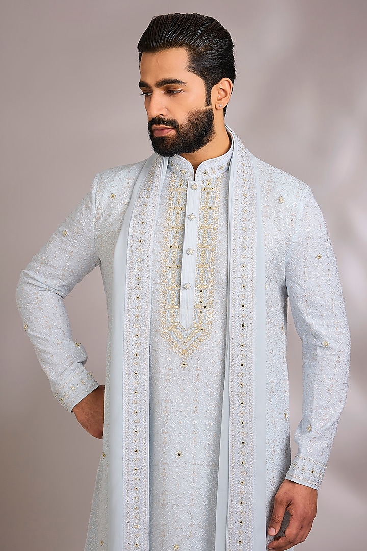 Aqua Georgette Kurta Set by Vanshik at Pernia's Pop Up Shop