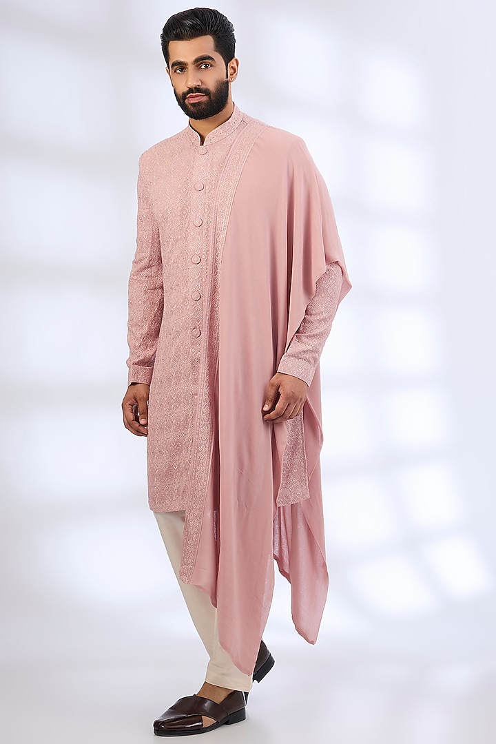 Rose-Colored Silk Kurta Set by Vanshik at Pernia's Pop Up Shop