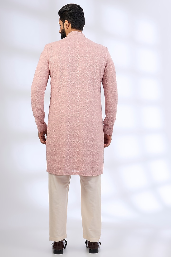 Rose-Colored Silk Kurta Set by Vanshik at Pernia's Pop Up Shop