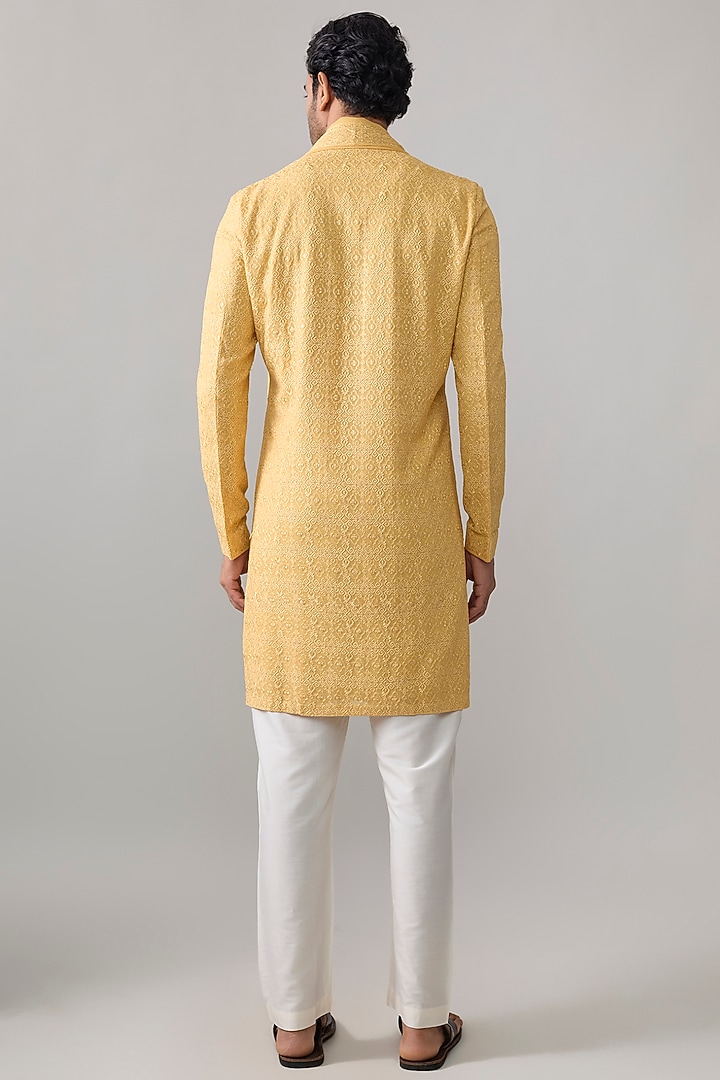 Mustard Silk Kurta Set by Vanshik at Pernia's Pop Up Shop