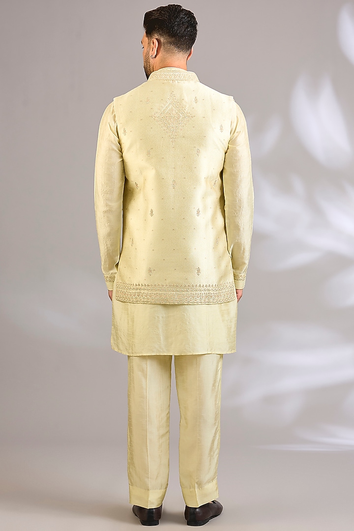Mint Silk Bundi Jacket Set by Vanshik at Pernia's Pop Up Shop