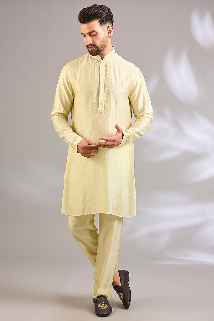 Mint Silk Bundi Jacket Set by Vanshik at Pernia's Pop Up Shop