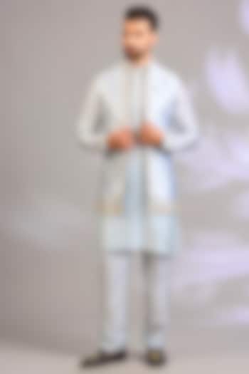 Aqua Silk Bundi Jacket Set by Vanshik at Pernia's Pop Up Shop