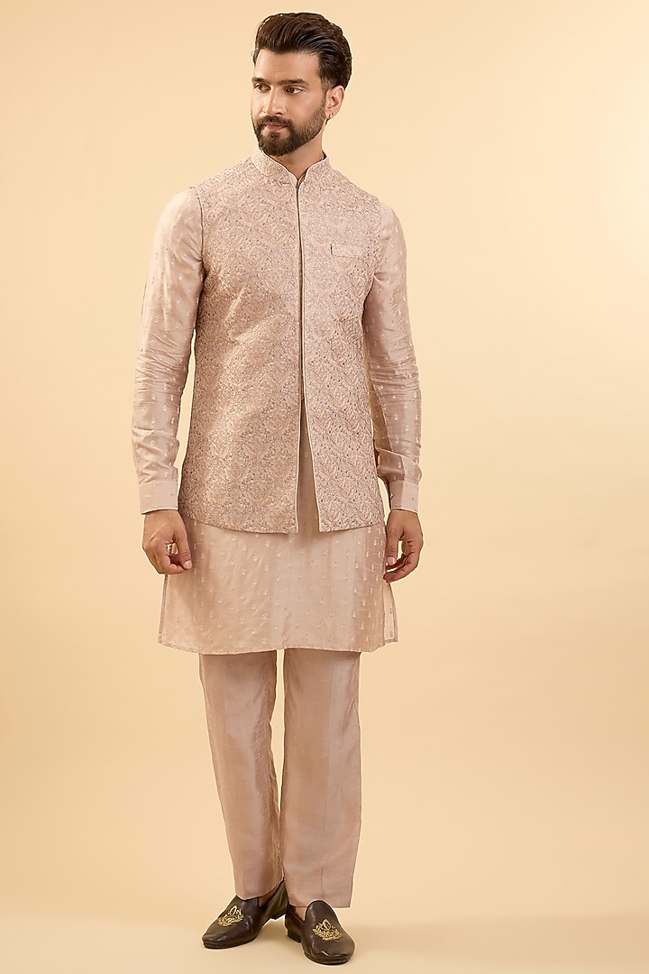 Blush Silk Bundi Jacket Set by Vanshik at Pernia's Pop Up Shop