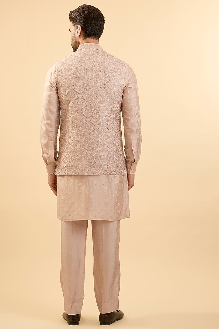 Blush Silk Bundi Jacket Set by Vanshik at Pernia's Pop Up Shop