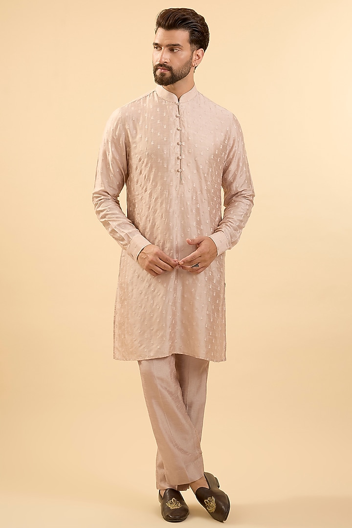 Blush Silk Bundi Jacket Set by Vanshik at Pernia's Pop Up Shop