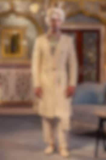 Pearl Ivory Raw Silk Groom Sherwani Set by Vanshik at Pernia's Pop Up Shop