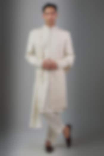 Ivory Silk Groom Sherwani Set by Vanshik at Pernia's Pop Up Shop