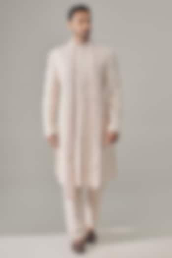 Pearl White Silk Groom Sherwani Set by Vanshik at Pernia's Pop Up Shop