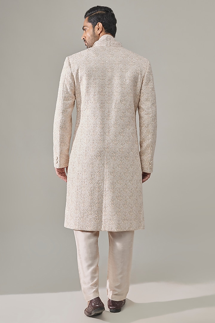 Pearl White Silk Groom Sherwani Set by Vanshik at Pernia's Pop Up Shop