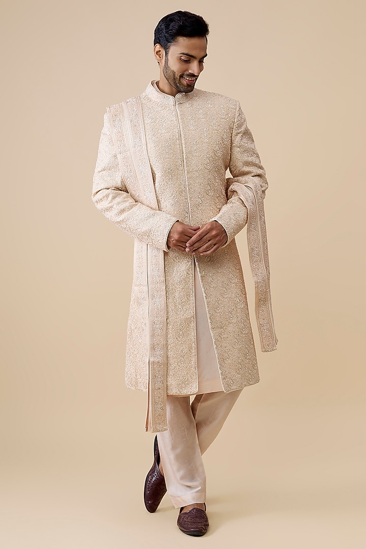 Blush Silk Groom Sherwani Set by Vanshik at Pernia's Pop Up Shop
