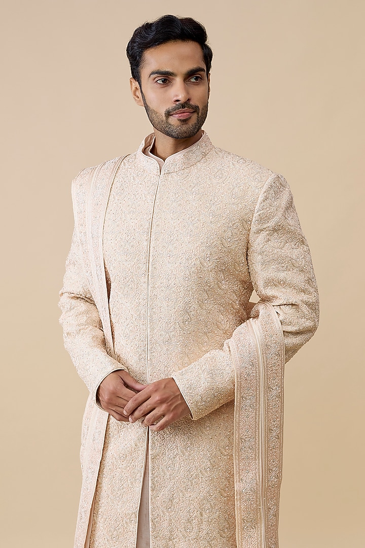 Blush Silk Groom Sherwani Set by Vanshik at Pernia's Pop Up Shop