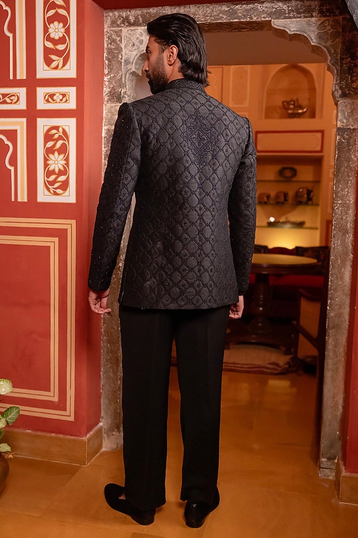 Black Viscose Groom Indowestern Set by Vanshik at Pernia's Pop Up Shop