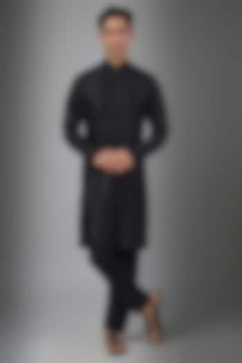 Black Silk Kurta Set by Vanshik at Pernia's Pop Up Shop