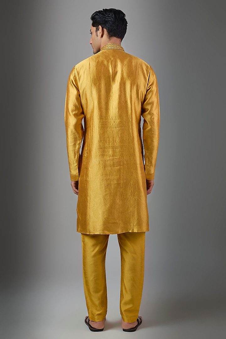 Mustard Silk Kurta Set by Vanshik at Pernia's Pop Up Shop