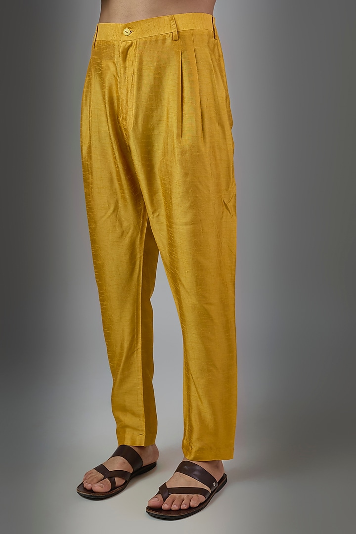 Mustard Silk Kurta Set by Vanshik at Pernia's Pop Up Shop