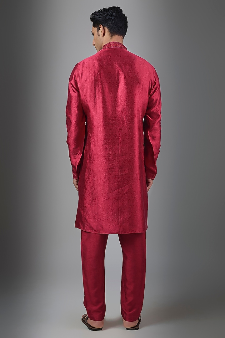 Red Silk Kurta Set by Vanshik at Pernia's Pop Up Shop