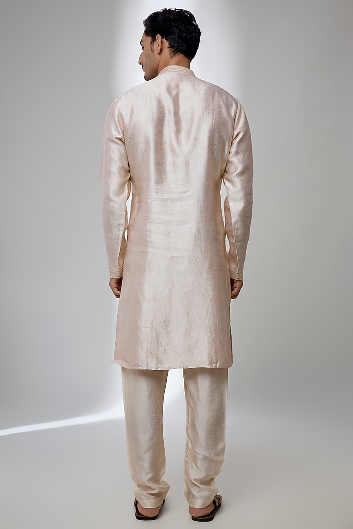 Beige Silk Kurta Set by Vanshik at Pernia's Pop Up Shop
