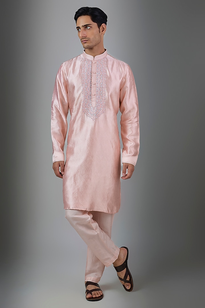 Rose Pink Silk Kurta Set by Vanshik at Pernia's Pop Up Shop