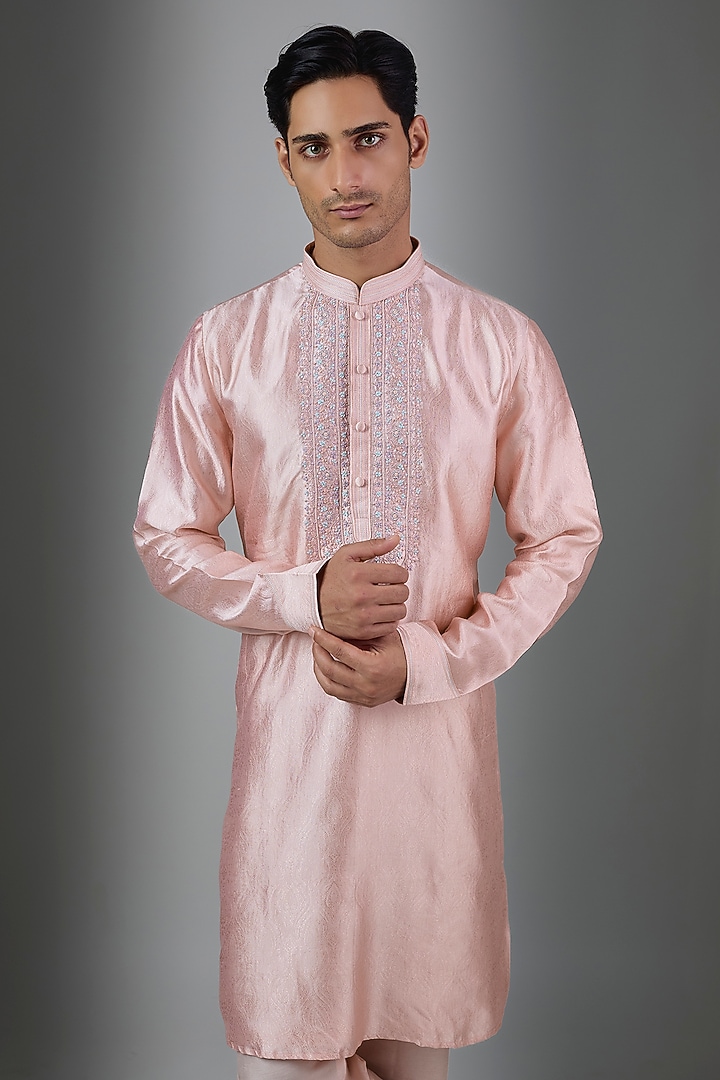 Rose Pink Silk Kurta Set by Vanshik at Pernia's Pop Up Shop
