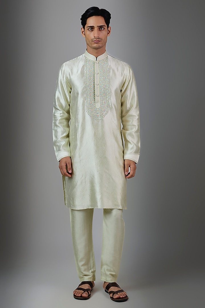 Mint Silk Kurta Set by Vanshik at Pernia's Pop Up Shop