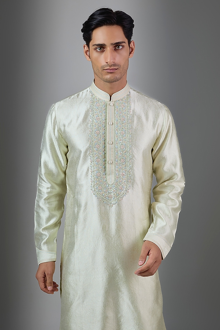 Mint Silk Kurta Set by Vanshik at Pernia's Pop Up Shop