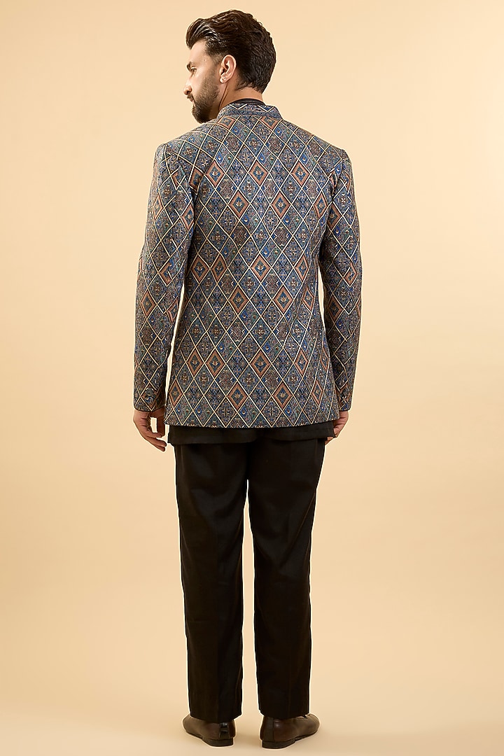 Blue Silk Groom Indowestern Set by Vanshik at Pernia's Pop Up Shop