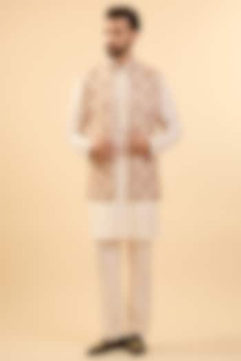 Cream Silk Bundi Jacket Set by Vanshik at Pernia's Pop Up Shop