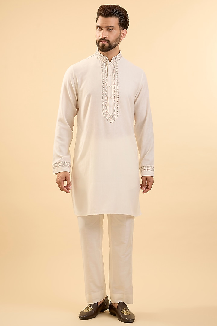 Cream Silk Bundi Jacket Set by Vanshik at Pernia's Pop Up Shop