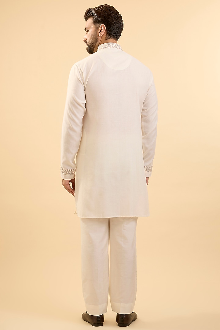 Cream Silk Bundi Jacket Set by Vanshik at Pernia's Pop Up Shop