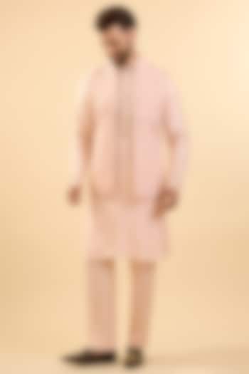 Pearl-Colored Silk Bundi Jacket Set by Vanshik at Pernia's Pop Up Shop