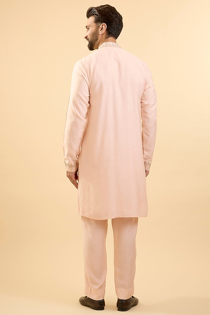 Pearl-Colored Silk Bundi Jacket Set by Vanshik at Pernia's Pop Up Shop