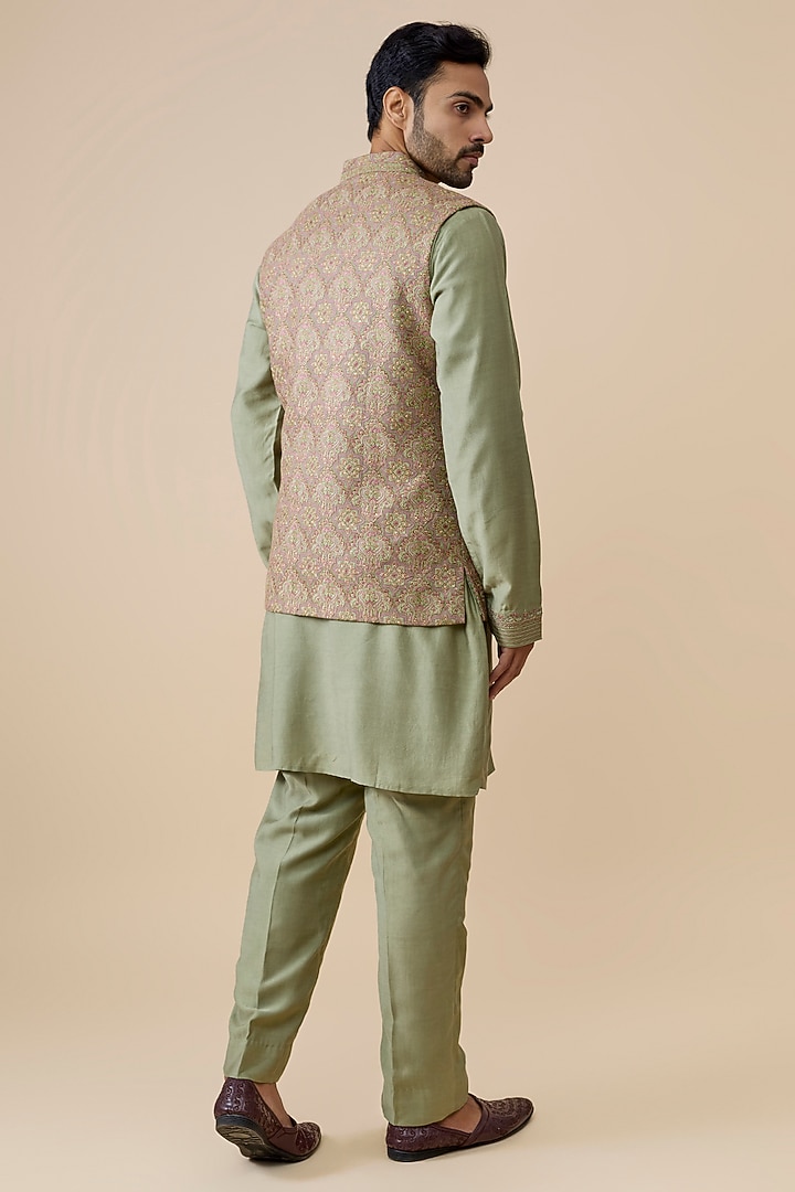 Mint Silk Bundi Jacket Set by Vanshik at Pernia's Pop Up Shop