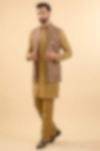 Mustard Silk Bundi Jacket Set by Vanshik at Pernia's Pop Up Shop