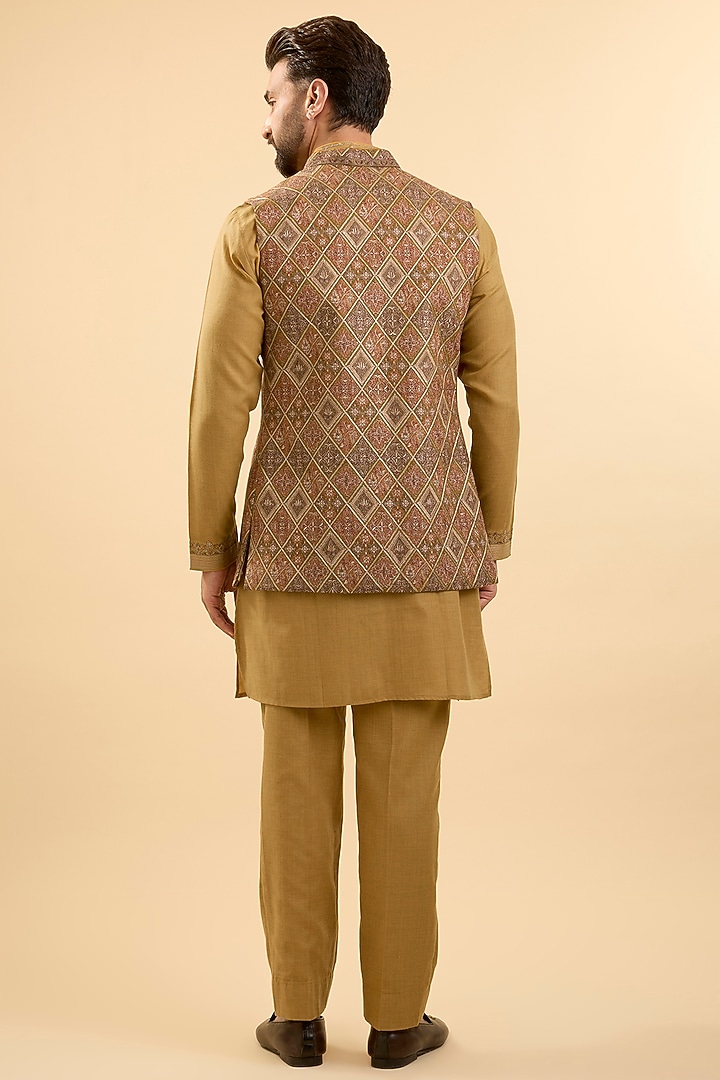 Mustard Silk Bundi Jacket Set by Vanshik at Pernia's Pop Up Shop