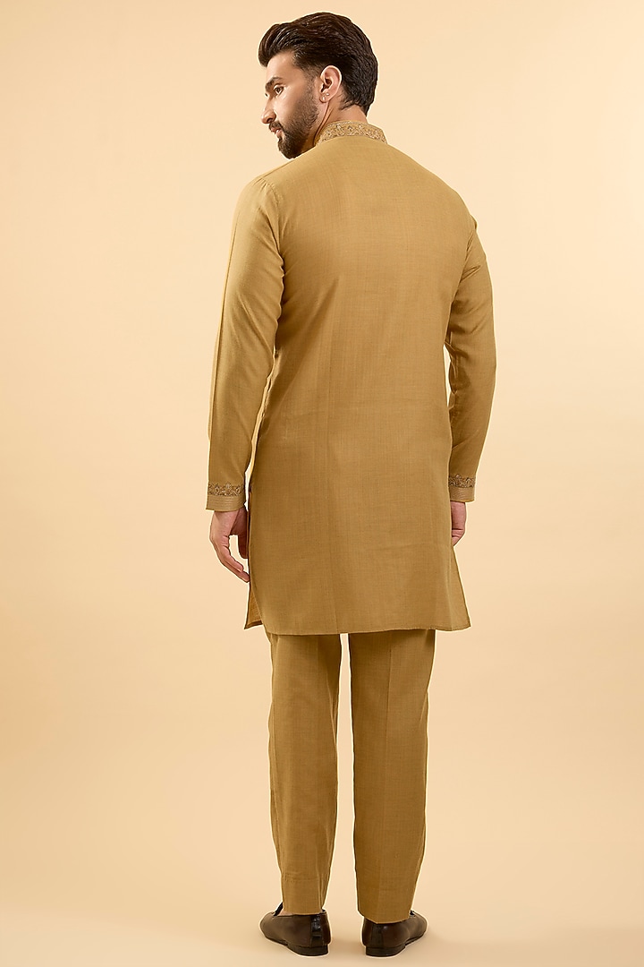 Mustard Silk Bundi Jacket Set by Vanshik at Pernia's Pop Up Shop