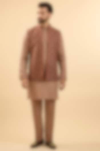 Brown Silk Bundi Jacket Set by Vanshik at Pernia's Pop Up Shop