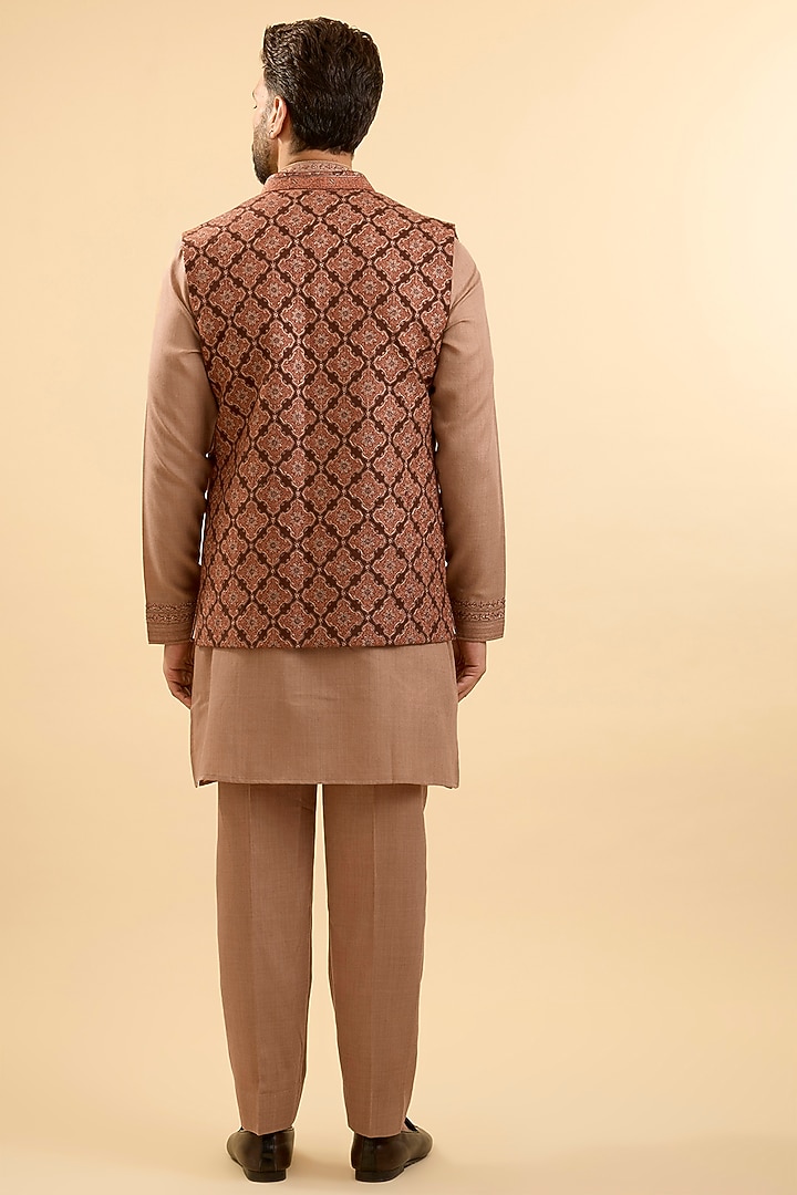Brown Silk Bundi Jacket Set by Vanshik at Pernia's Pop Up Shop