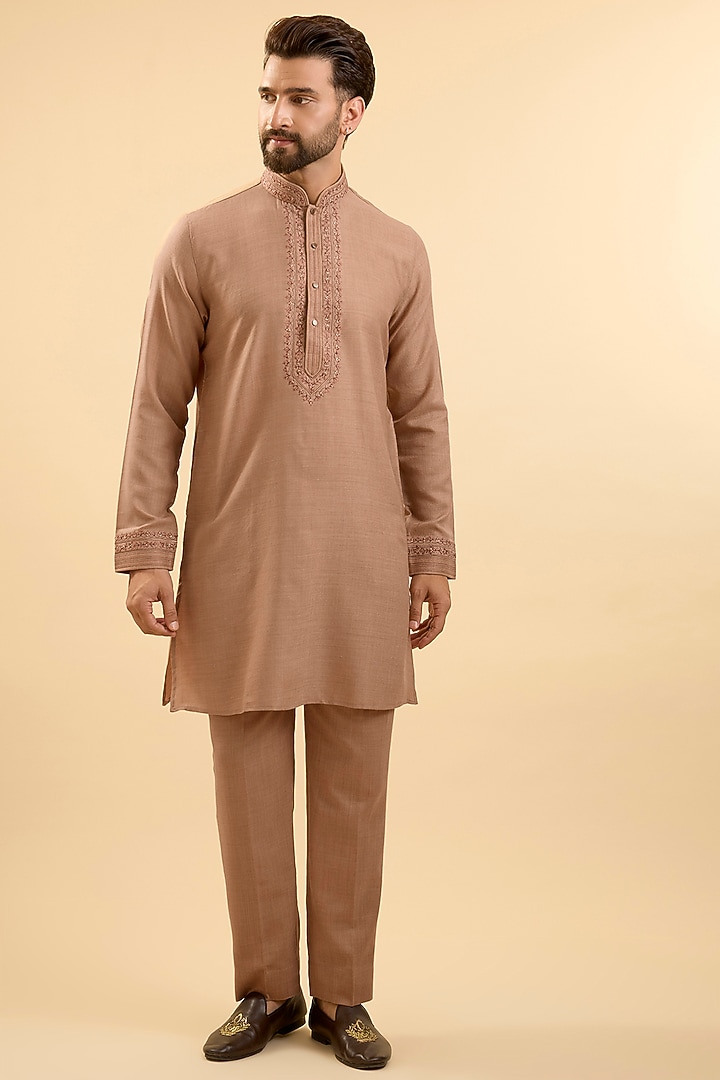 Brown Silk Bundi Jacket Set by Vanshik at Pernia's Pop Up Shop